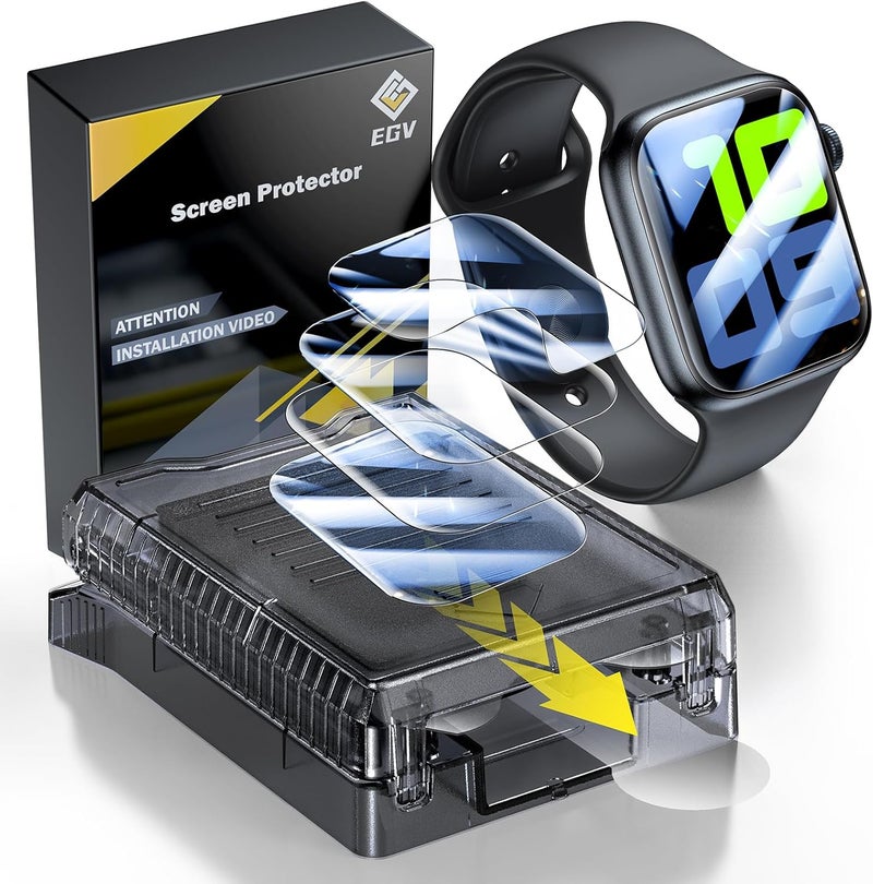 EGV 4 Pack for Apple Watch Series 11 Screen Protector 46mm [Auto Install Box] [0 Bubbles] HD Ultra-thin Soft TPU Film for 46mm Apple Watch Series 10 Screen Protector, Anti-Scratch Max Coverage - Image 1